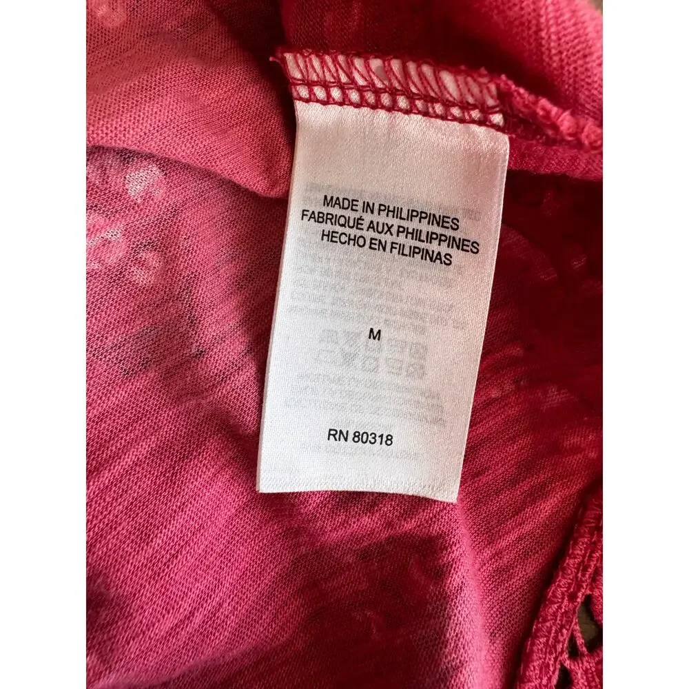 NEW Lucky Brand Women's Pink Floral Crochet Trim Sleeveless Top Size M